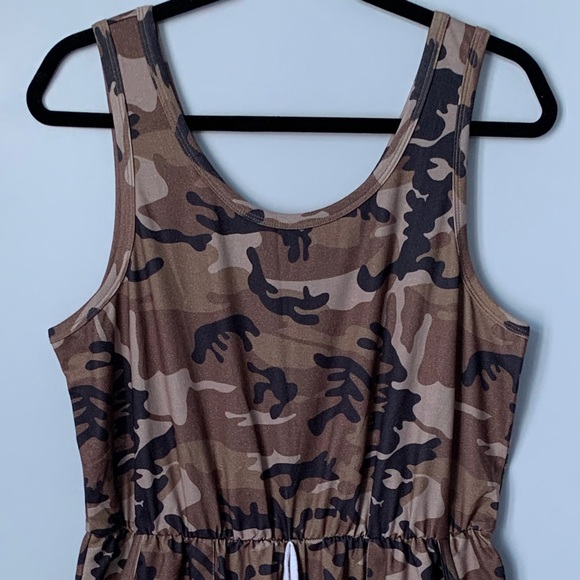 SIZE XL ZESICA JUMPSUIT DRAWSTRING WAIST SLEEVELESS ROMPER BROWN CAMOUFLAGE - Picture 3 of 13